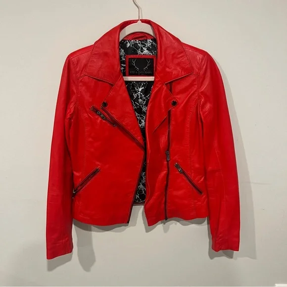 Bod & Christensen red leather biker jacket size small